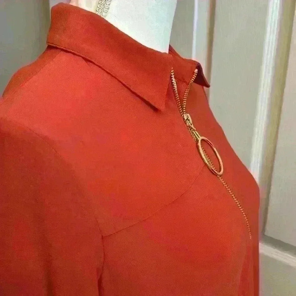 MSK Asymmetrical Dress with ORing Gold Zippered Collared Neckline Women Sz Small - Picture 3 of 10